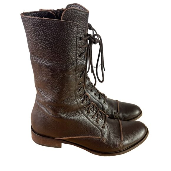 Charles David Regiment Zip & Lace Up Brown Military Combat Leather Boots Italy - Picture 4 of 15